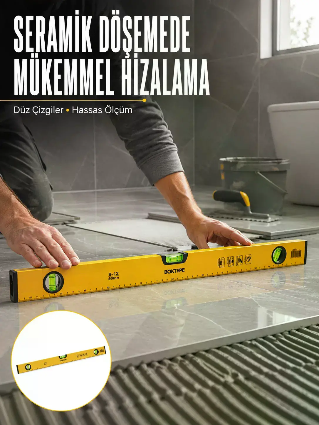 600 mm Su Terazisi Sarı Dayanıklı Gövde Hassas Ölçüm Yeni Nesil
