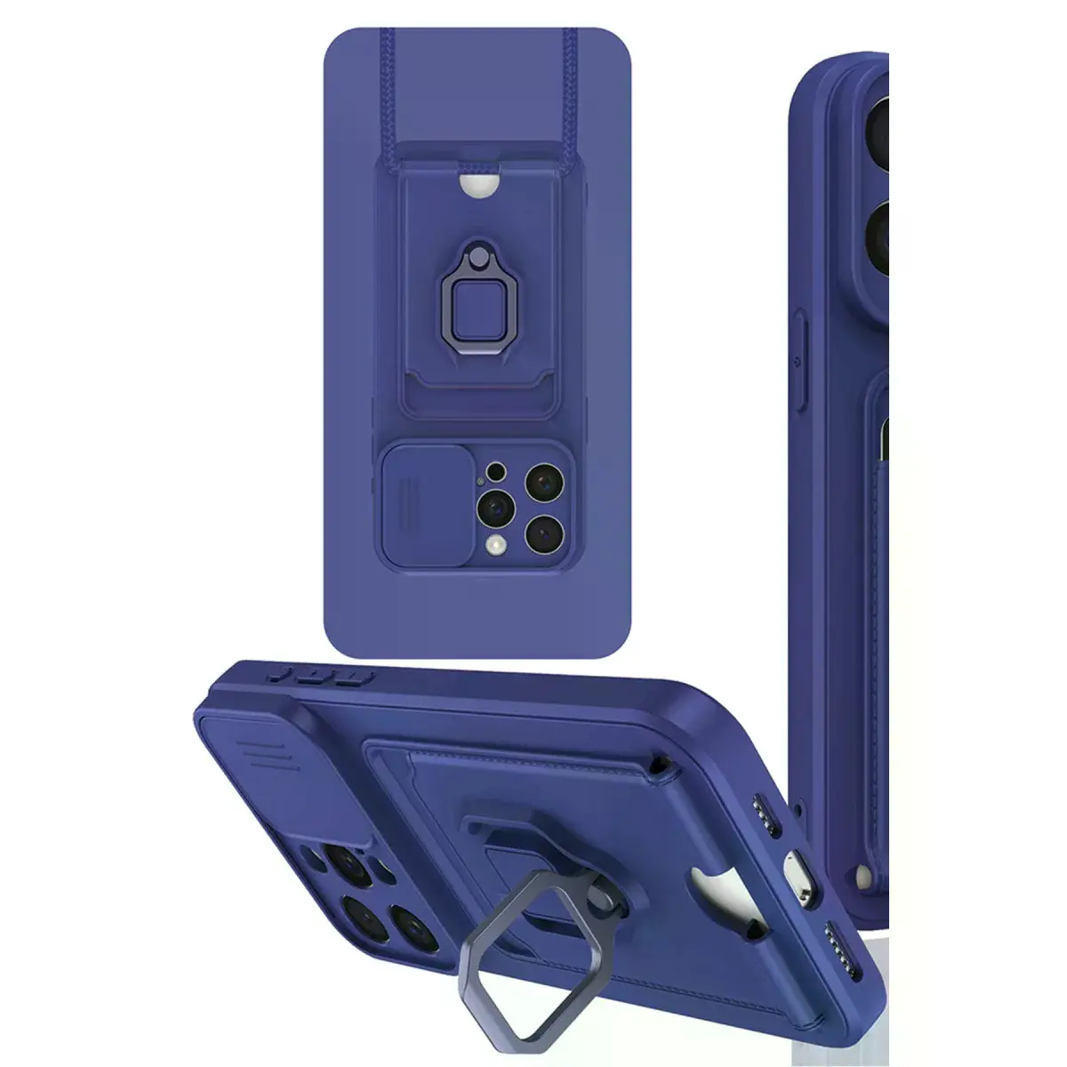 Apple İphone 15 Pro Max Kılıf Zuma Kartvizitli Yüzüklü Silikon - Lacivert