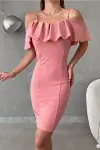 Kadın Madonna Yaka Volanlı Abiye Elbise-3