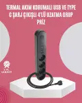 Led Anahtarlı Akım Korumalı Çoklu Priz 4 Priz 3 USB Girişli-1