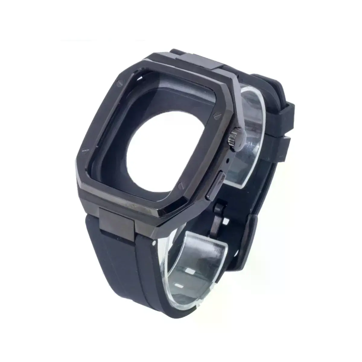 Apple Watch 45mm Kr402 Metal Kasa Silikon Kordon - Siyah
