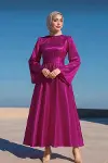 Kadın Modern Stil Bisiklet Yaka İspanyol Kol Saten Kumaş A Kesim Tesettür Abiye-2