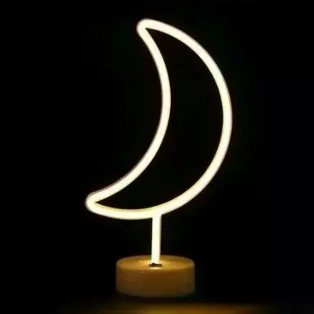 Neon Işıklı Ay Masa Gece Lambası Pil+usb