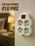 4’lü Priz Çoğaltıcı Açma Kapama Anahtarlı Kablosuz Duvar Tipi Priz Adaptörü-1