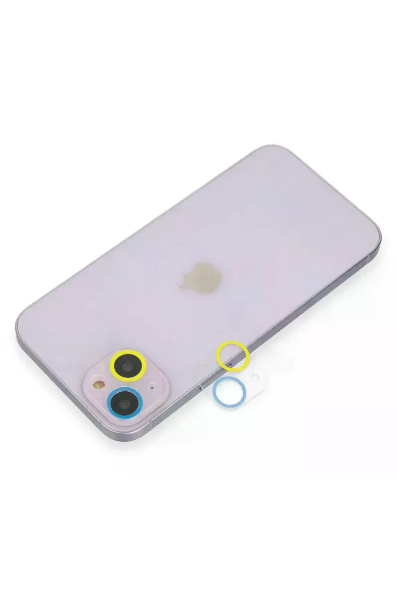 Apple iPhone 13 Mini Renkli Kamera Lens Koruma Cam - Sarı-Mavi