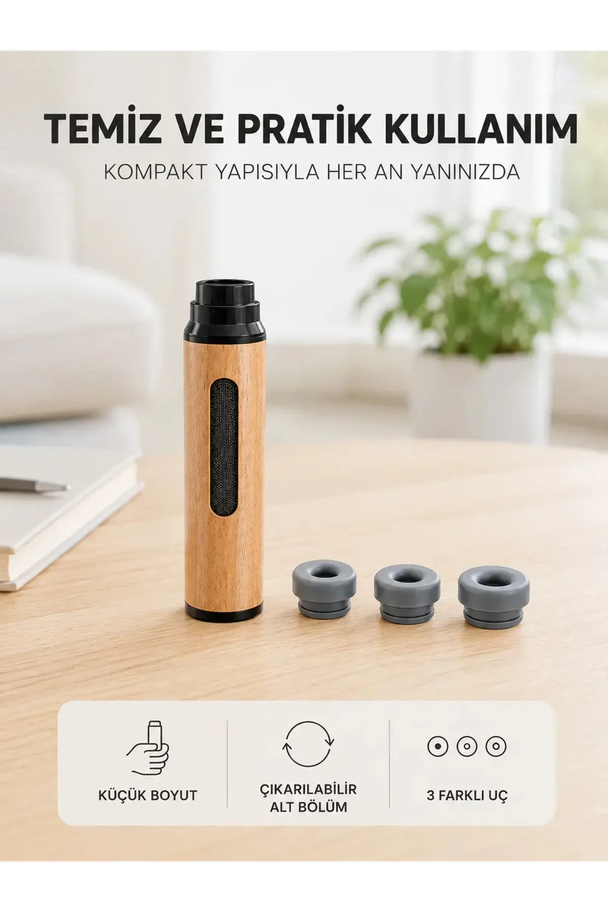 Ahşap Görünümlü Mini Küllük Taşınabilir Kompakt Tasarım 3 Farklı Uç Seçeneği