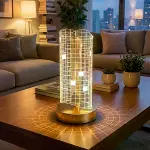 Dalgalı Silindirik Kristal Kareli Model LED Masa Lambası – Gold Tabanlı, Dokunmatik, 3 Renk Işık Mod-3