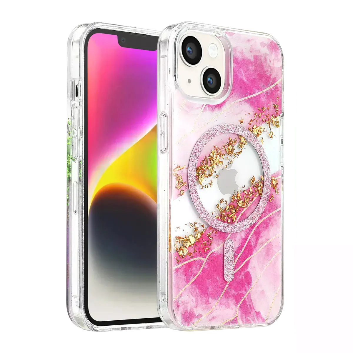 Onegif Apple İphone 15 Lotus Simli Magsafe Kapak - Pembe