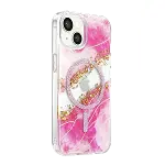 Onegif Apple İphone 15 Lotus Simli Magsafe Kapak - Pembe-2