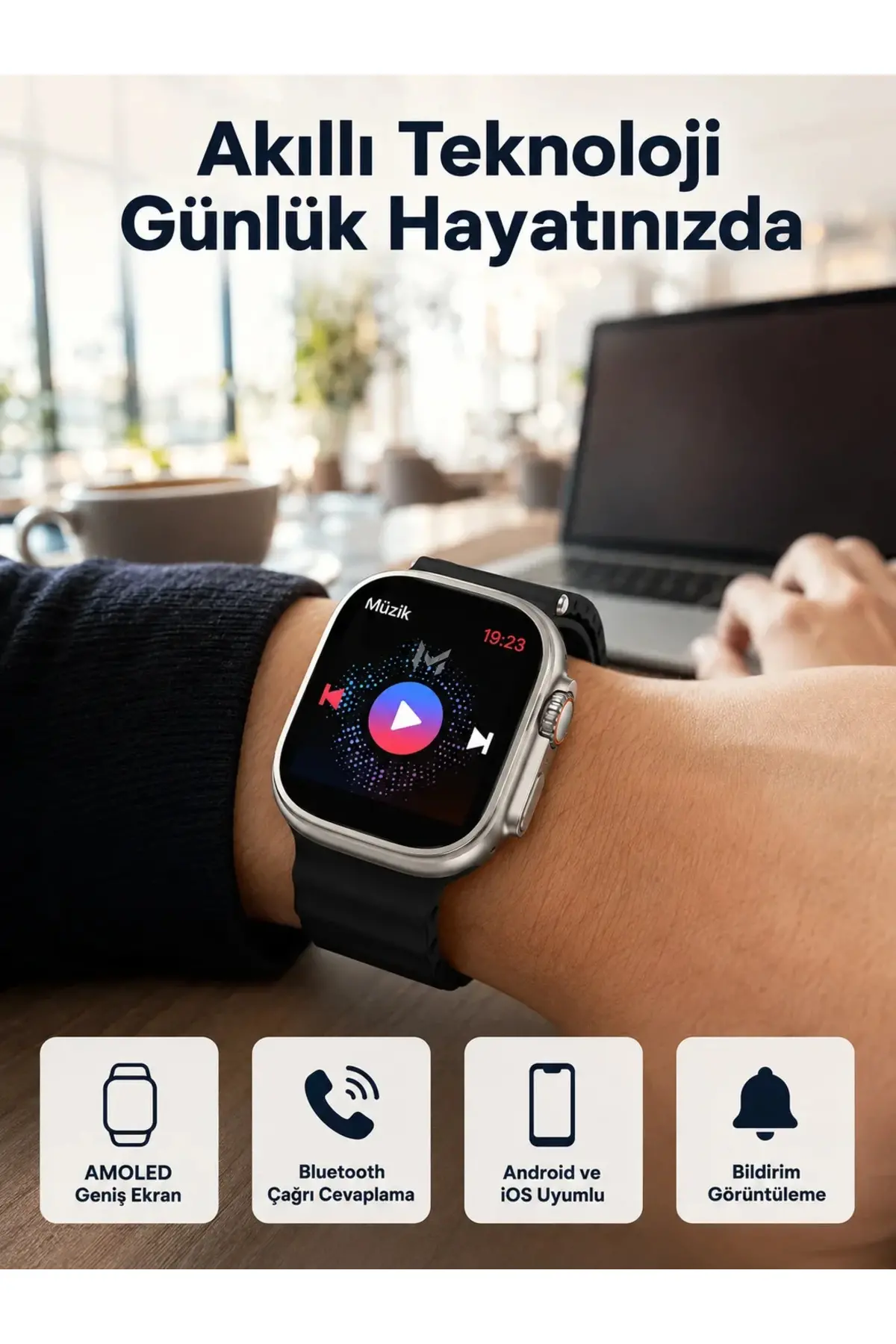 Akıllı Saat Kol Saati Android ve İOS Uyumlu Nabız Ölçer Sesli Asistan