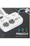 Akım Korumalı 2’li Ayrı Anahtarlı Priz, 2x Priz, 3x Usb, 1x Type-c, 2 Mt Kablo, Hızlı Şarj-2