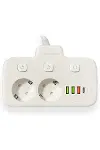 Akım Korumalı 2’li Ayrı Anahtarlı Priz, 2x Priz, 3x Usb, 1x Type-c, 2 Mt Kablo, Hızlı Şarj-3