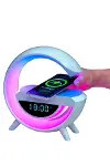 Kablosuz Şarjlı LED Işıklı Masa Saati Bluetooth Hoparlör Alarm Fonksiyonlu-5
