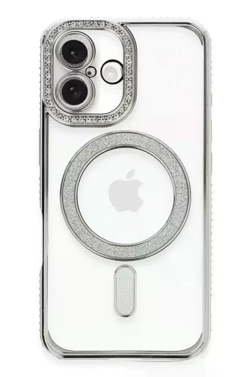 Apple iPhone 16 Plus Kılıf Joke Simli Magneticsafe Kılıf - Gümüş