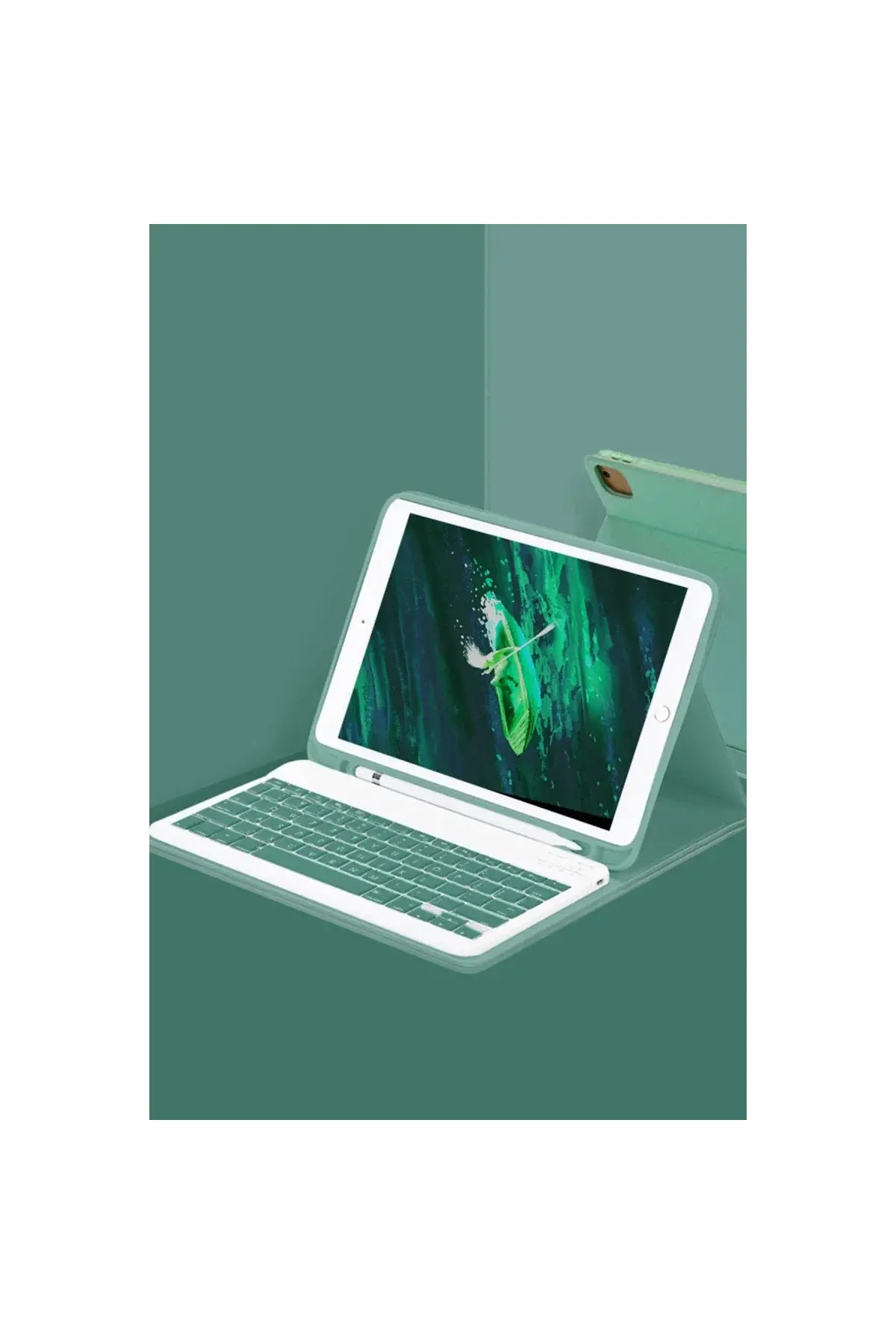 Apple iPad Pro 12.9 (2024) Kılıf KC01 Smart Klavyeli Tablet Kılıfı - Koyu Yeşil