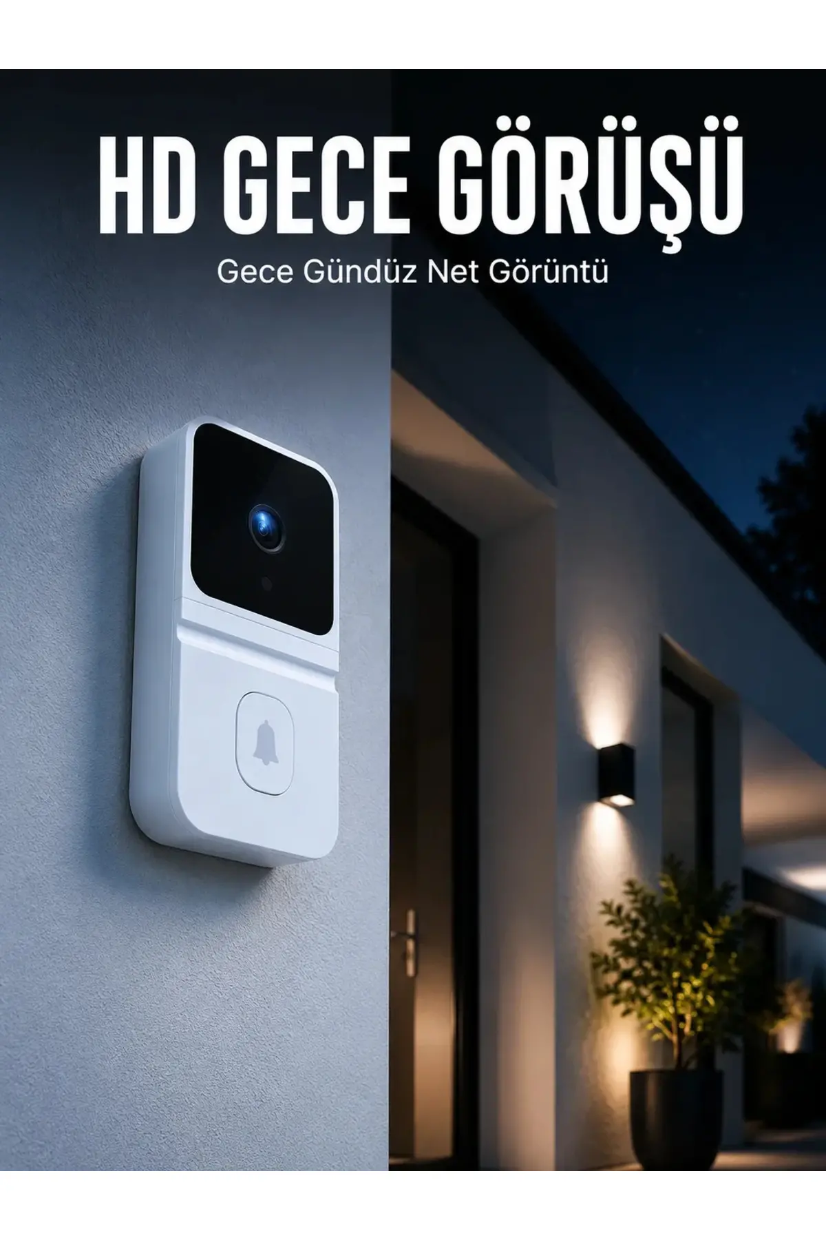Beyaz Akıllı Güvenlik Kapı Zili | Telefon Kontrollü Wi-Fi Görüntülü Kapı Zili