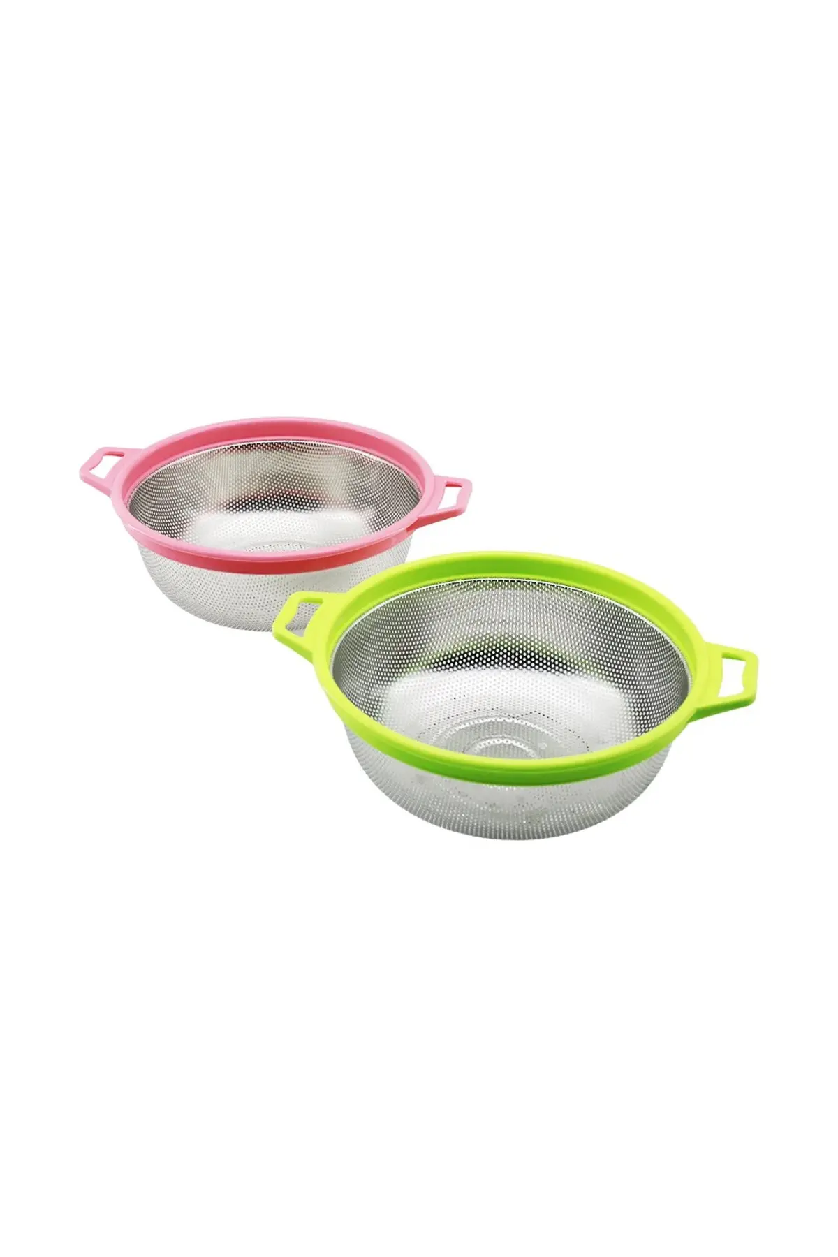 24CM Renkli Plastik Çerçeve - Kulplu Çelik Sepet Metal Süzgeç