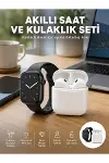 Akıllı Saat Gümüş Kasa Bluetooth Kulaklık Hediyeli Çok Fonksiyonlu İkili Set-1