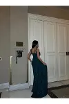 Kadın El Emeği Straplez Kolsuz Krep Kumaş Omzu Açık Abiye Elbise-4