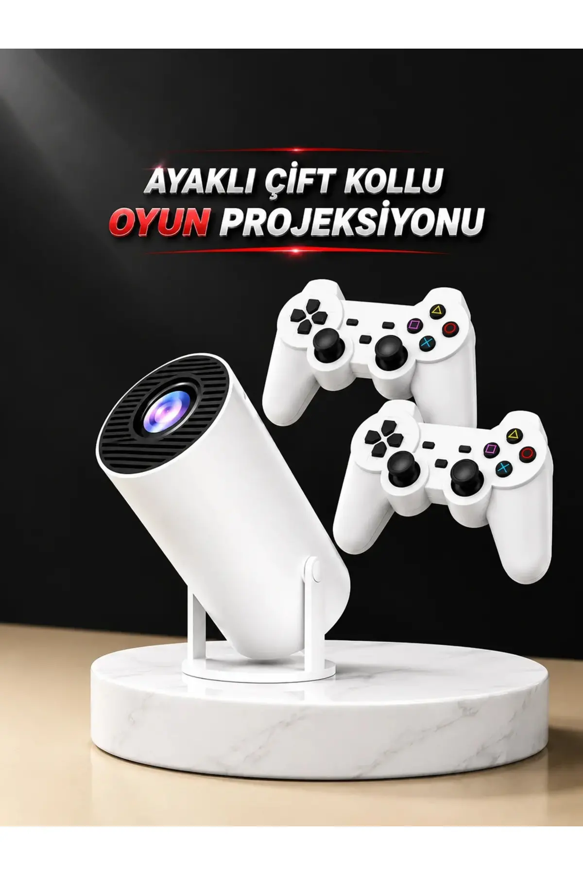 Projeksiyon Cihazı Video Oyun Konsolu Projektör Taşınabilir Ayaklı Çift Kollu 4K Çözünürlüklü