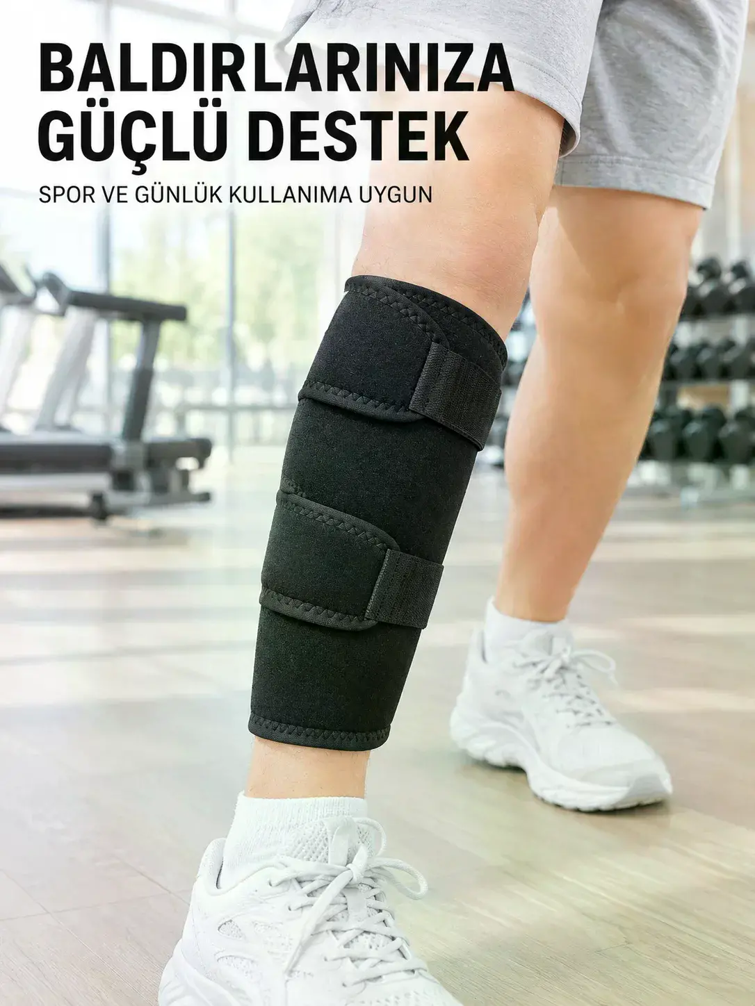 Ayarlanabilir Baldır Desteği Siyah Çift Bantlı Spor ve Yürüyüş Baldırlığı