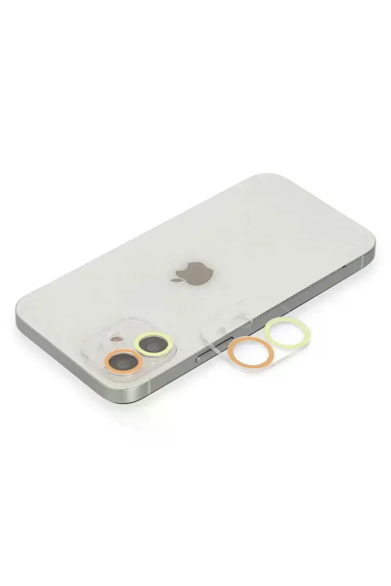 Apple iPhone 12 Renkli Kamera Lens Koruma Cam - Sarı-Turuncu