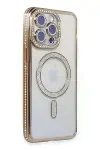 Apple iPhone 14 Pro Kılıf Joke Simli Magneticsafe Kılıf - Gold-2