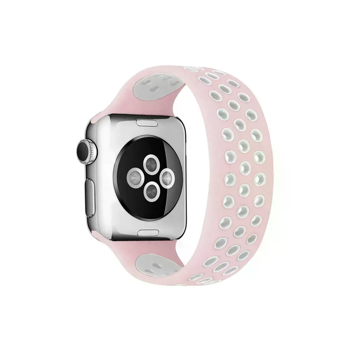 Apple Watch 42mm Ayarlı Delikli Silikon Kordon - Pembe-beyaz
