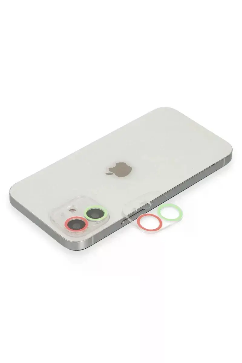 Apple iPhone 12 Renkli Kamera Lens Koruma Cam - Yeşil-Pembe