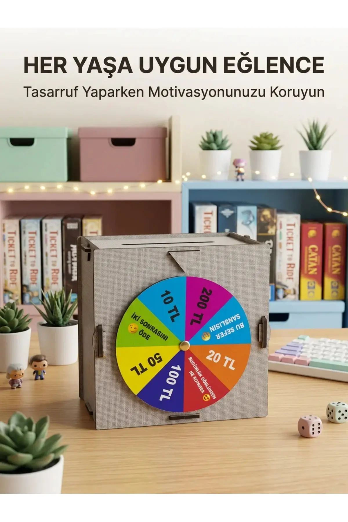 Eğlenceli Tasarruf Çarklı Felek Ahşap Para Biriktirme Kutusu