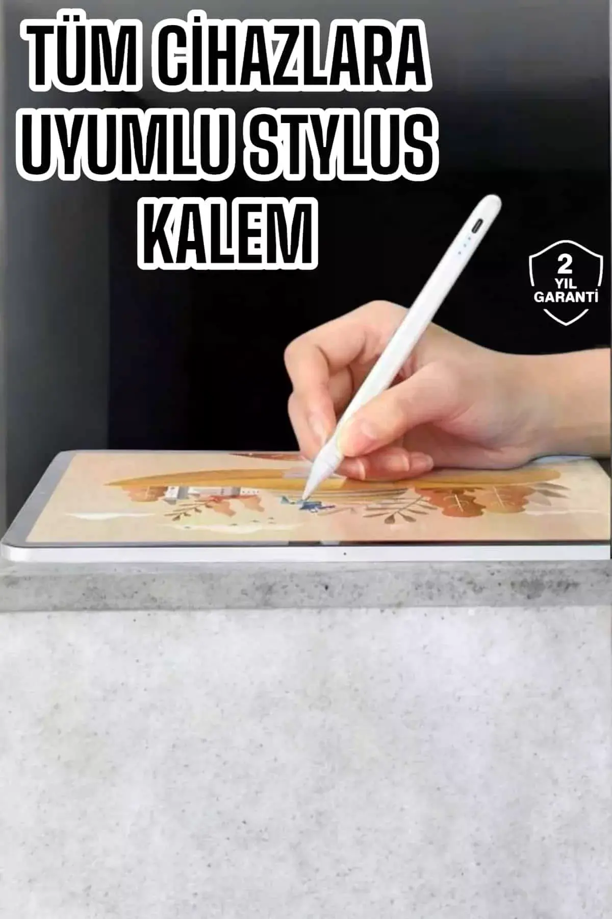 Dokunmatik Kalem Beyaz Şarjlı Yedek Uçlu Android ve İOS Uyumlu