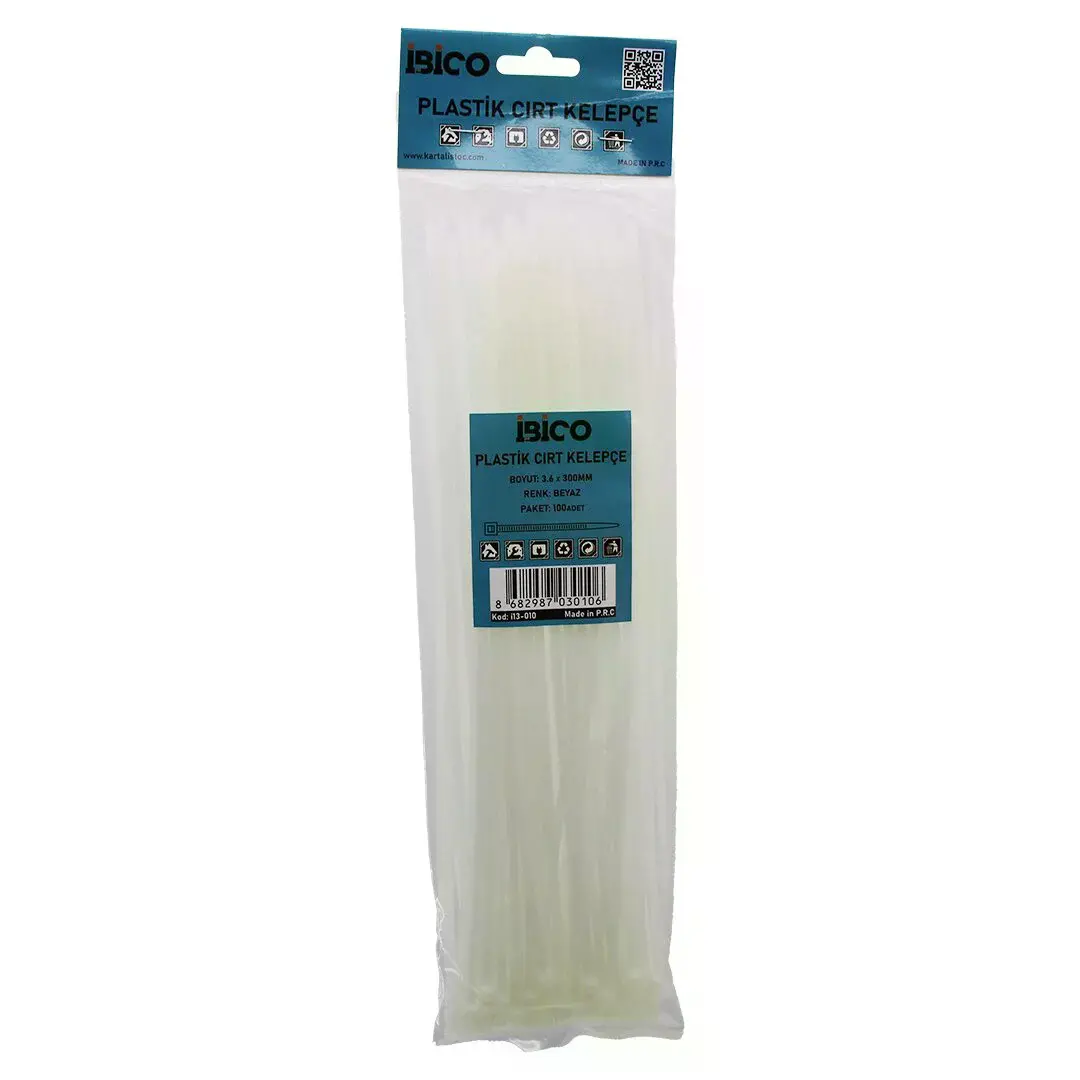 100PCS Beyaz 3.6X300MM Plastik Cırt Kelepçe
