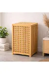 Kalın Ahşap Bambu Kirli Çamaşır Sepeti Kumaş Çantalı SEPET=40X40X58CM-2