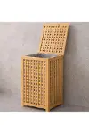Kalın Ahşap Bambu Kirli Çamaşır Sepeti Kumaş Çantalı SEPET=40X40X58CM-1