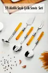 5 Parça Platin Servis Seti & Servis Sunum Seti Amber ( Kepçe / Kevgir / Sıpatula / Çatal / Kaşık )-1