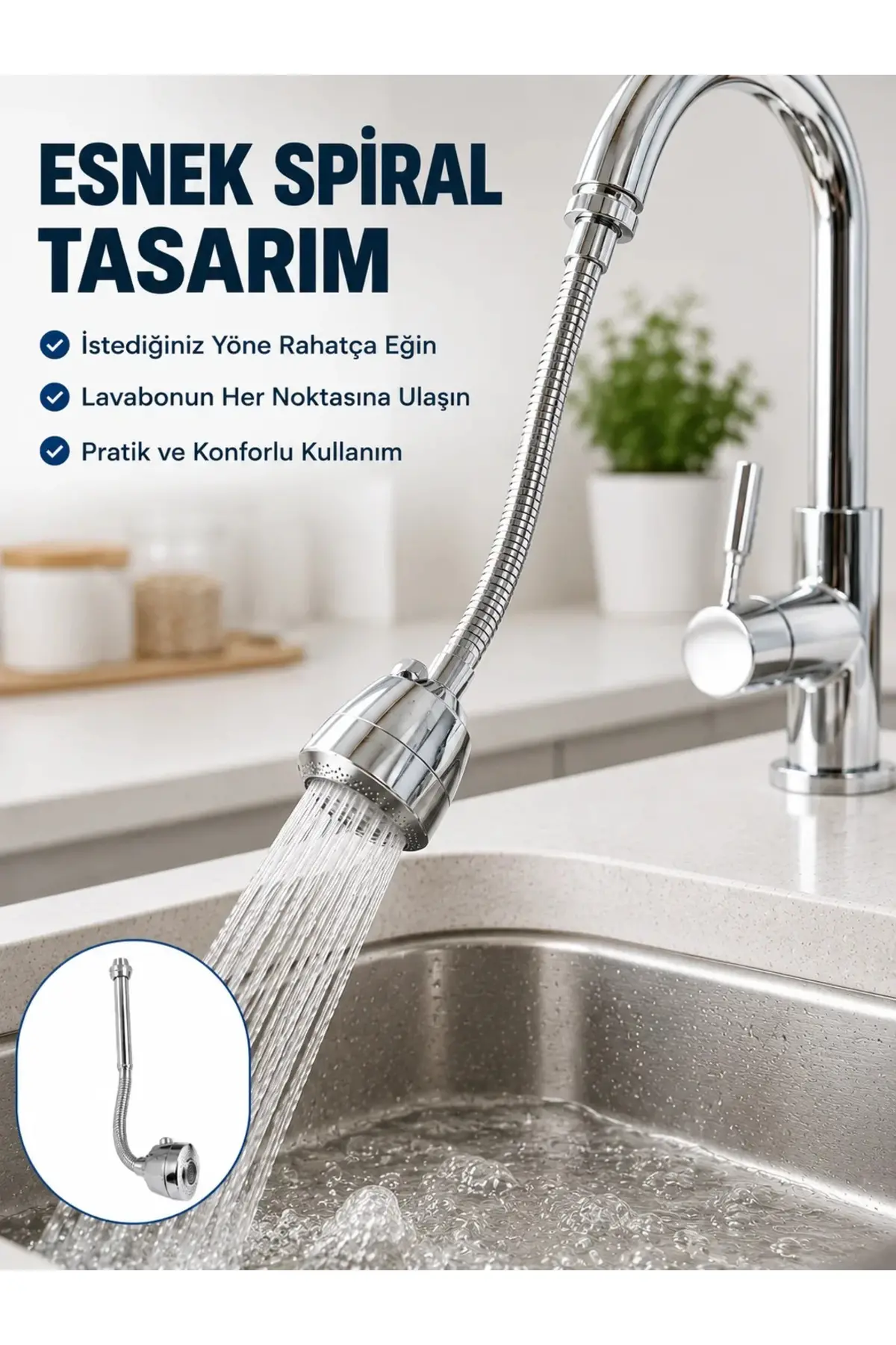 Çok Fonksiyonlu Musluk Uzatma Aparatı 360° Hareketli Krom Musluk Başlığı
