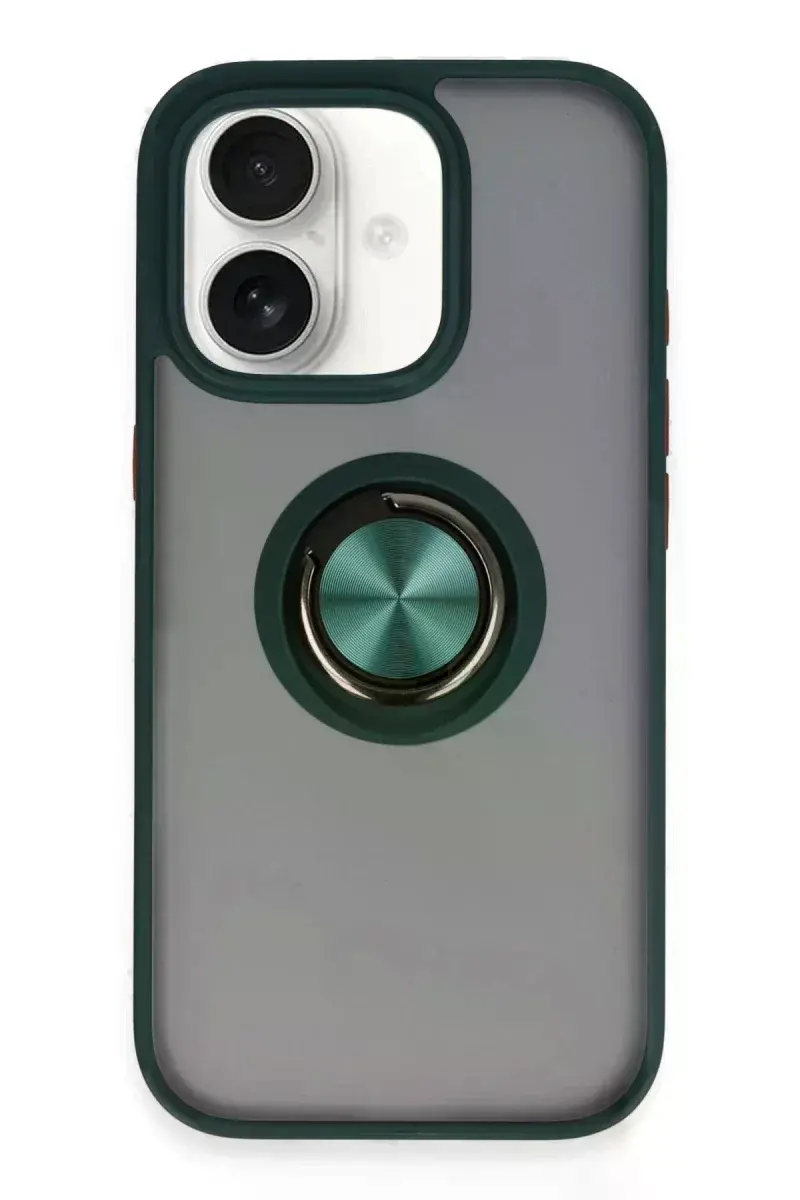 Apple iPhone 16 Kılıf Montreal Yüzüklü Silikon Kapak - Yeşil