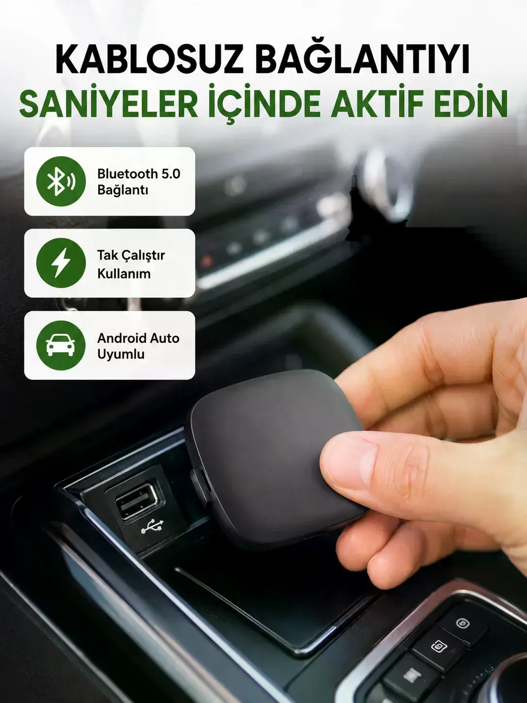 Android Auto Kablosuz Adaptör Bluetooth 5.0 ve 5.8GHz WiFi Destekli Yeni Nesil