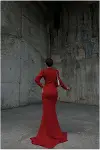 Kadın Şık Tasarım Esnek Simli Kumaş Degaje Yaka Büzgülü Abiye Elbise-3