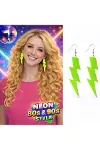 80’ler 90'lar Retro Neon Yeşil Şimşek Küpe 10 cm-1