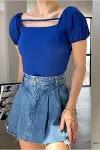 Kadın Krep Kumaş Kare Yaka Askılı Bluz-4