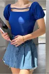 Kadın Krep Kumaş Kare Yaka Askılı Bluz-5