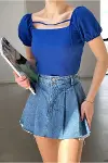 Kadın Krep Kumaş Kare Yaka Askılı Bluz-6