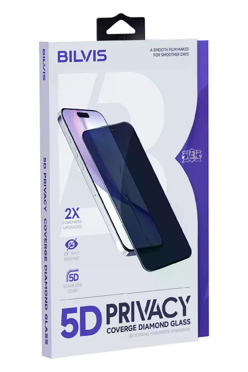 Apple iPhone 15 Bilvis 5D Privacy Diamond Hayalet Cam Ekran Koruyucu