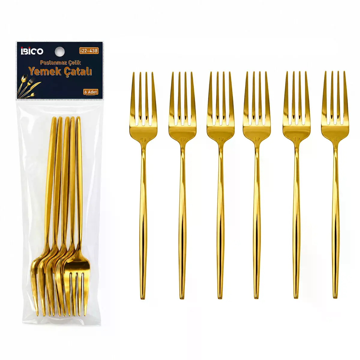 60 Parça Gold Yemek Çatal Seti 21CM - 1 Paket İçinde 6 Adet Vardır - 10 Paket Gönderilir