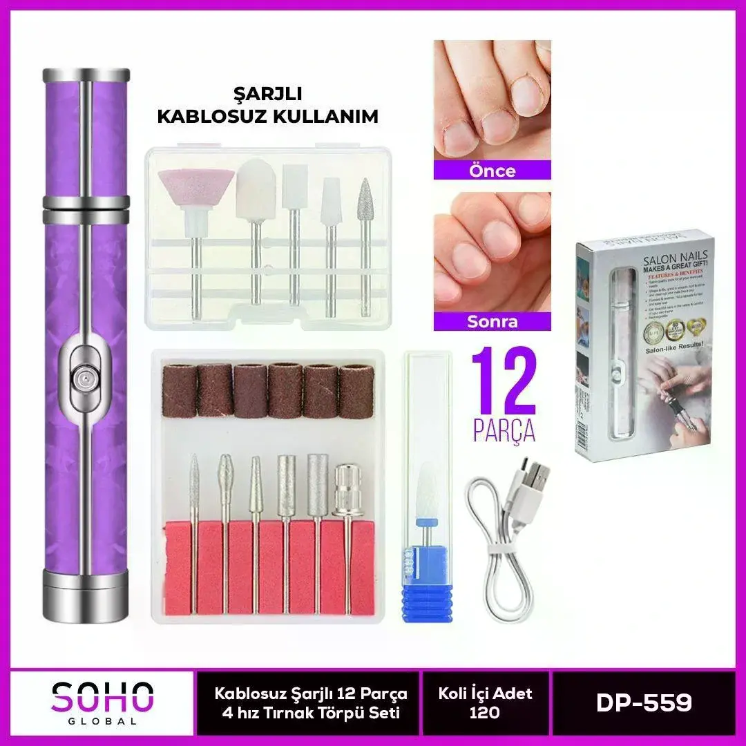 Şarjlı 12 Başlıklı Manikür Seti