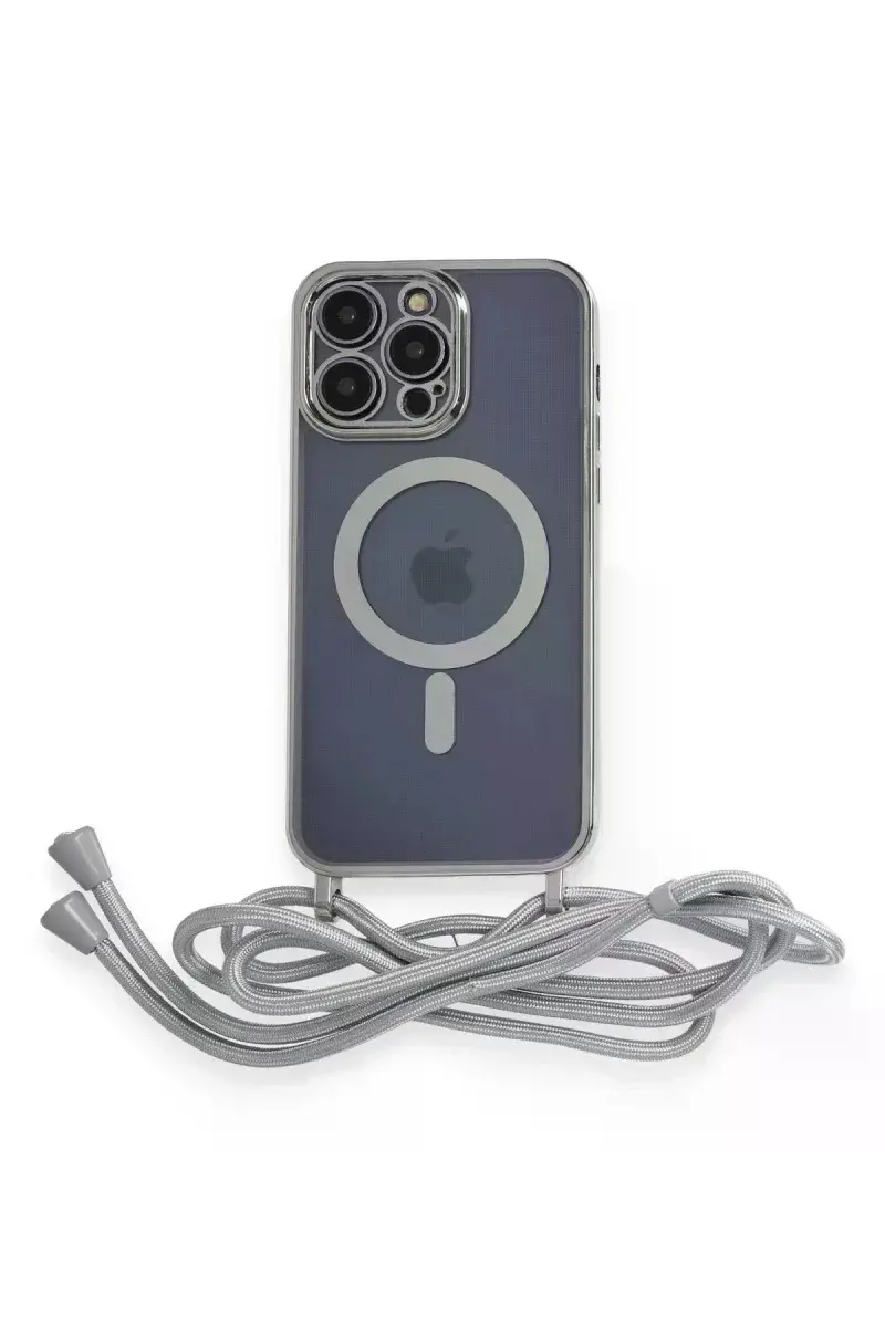 Apple iPhone 13 Pro Max Kılıf Divo Lazer Askılı Magsafe Kapak - Gümüş