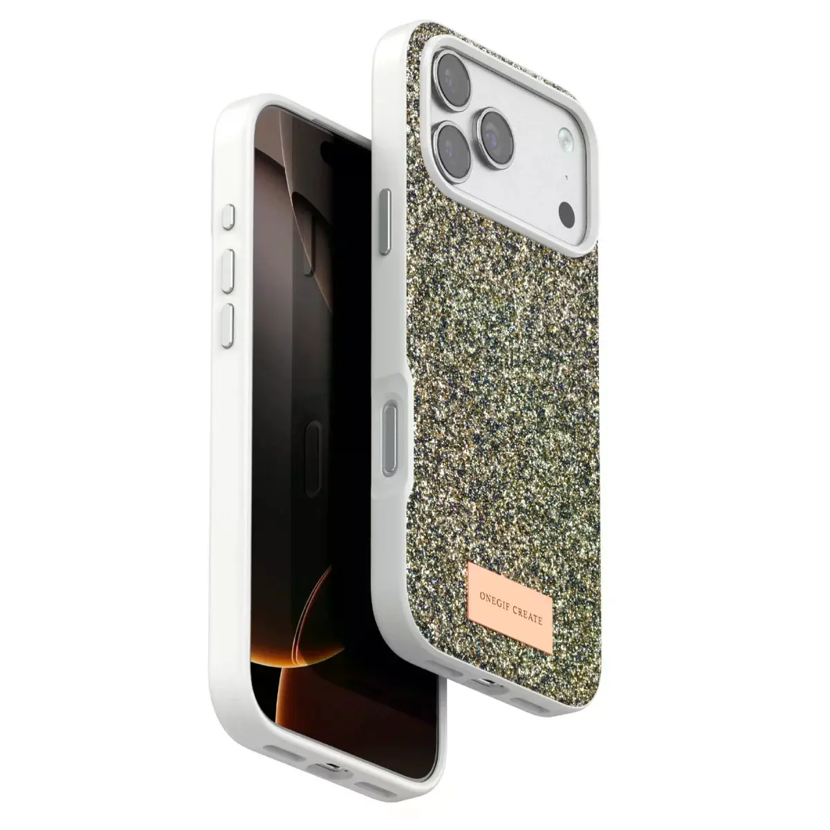 Onegif Apple İphone 17 Pro Max Bright Simli Kapak - Çöl Titanyum