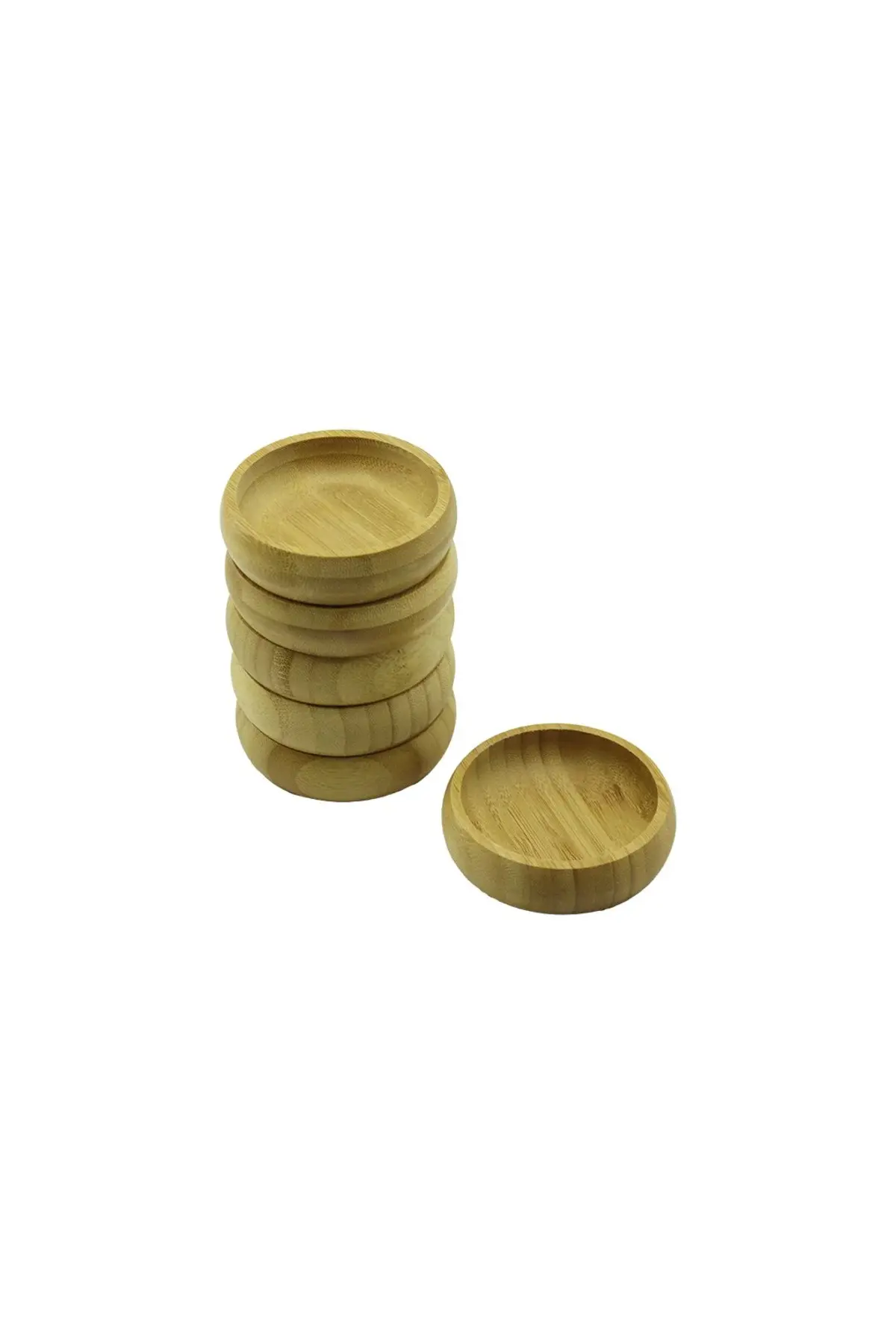 6 Adet - Yuvarlak Ahşap Bambu Çerezlik - Lokumluk Kase Derinlik: 1.7CM - Çap: 8.8CM