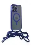 Apple iPhone 12 Pro Max Kılıf Divo Lazer Askılı Magsafe Kapak - Mavi-2